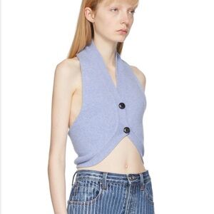 Alexander Wang Baby Blue Back Knot Halter Tank Top